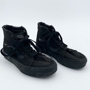 Vans high top lace up black monochromatic sneakers, boys size 3